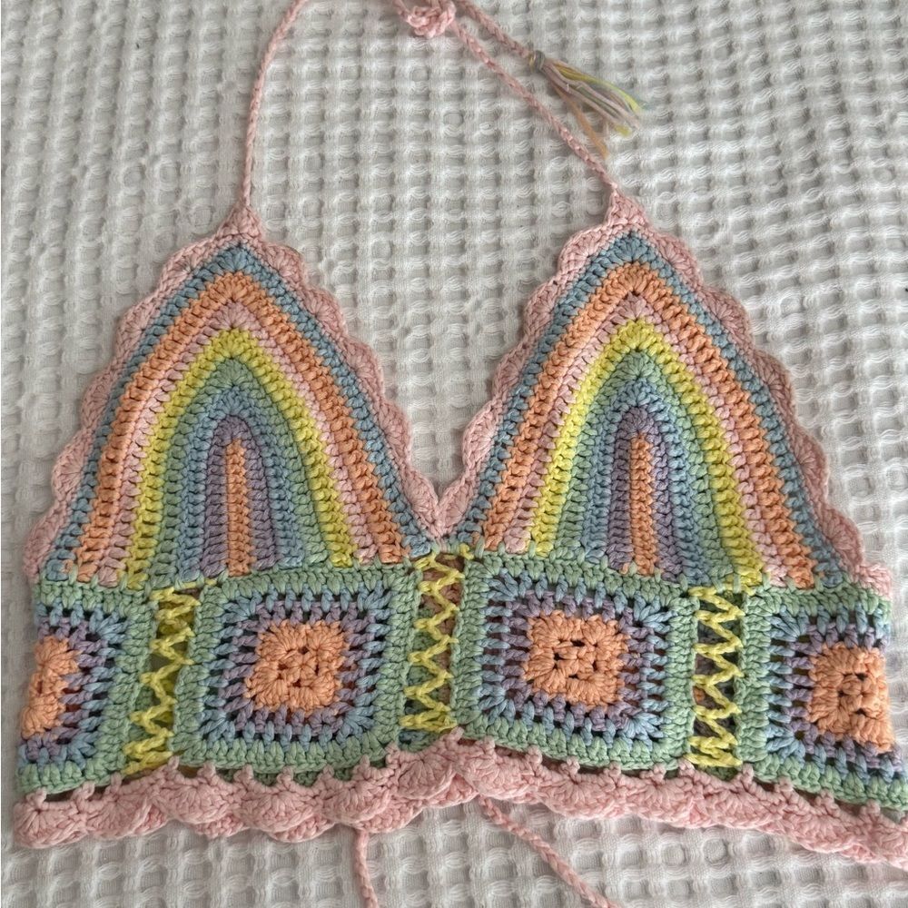 Multicolor Crochet Halter Top